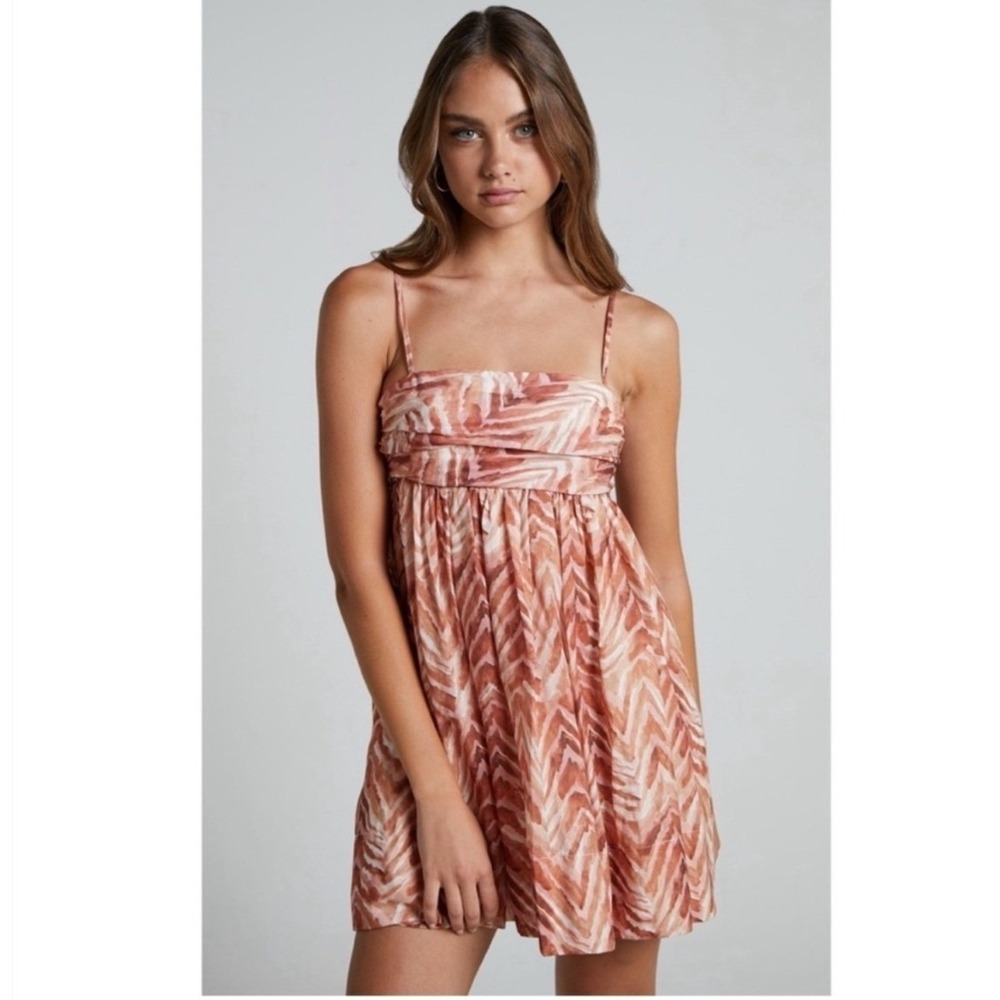 Amalie Showpo Lotte Babydoll Mini Dress Womens 14 Orange Pink Chevron Tie Back